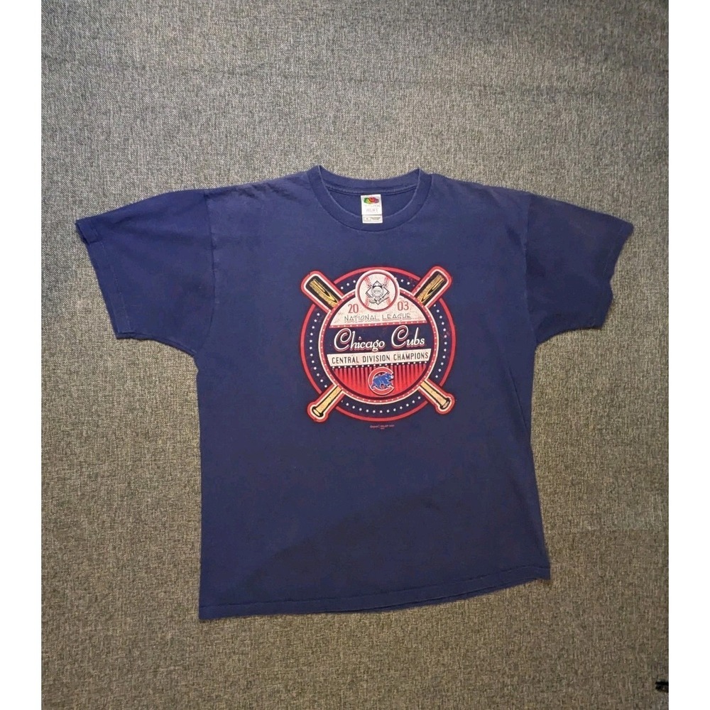Vintage Chicago Cubs 2003 Central Champions Baseball T Shirt MLB XL Blue Vtg Tee